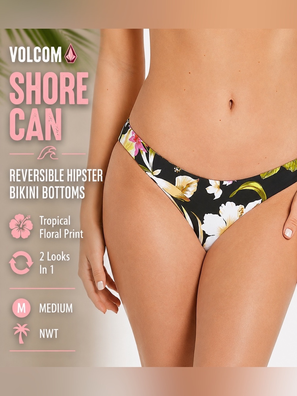 Volcom Shore Can Reversible Hipster Bikini Bottoms Floral NWT Medium
